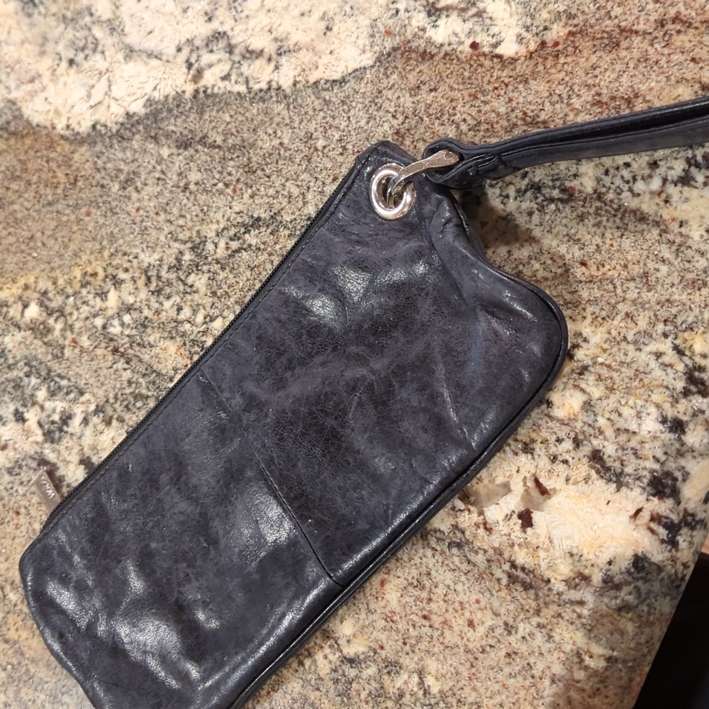 HOBO black leather wristlet